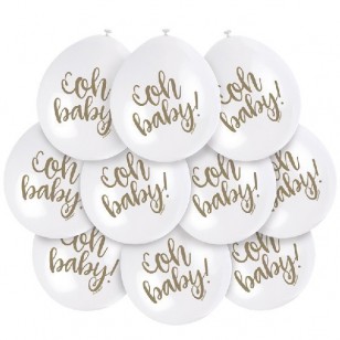 Baby Shower Oh Baby! White Latex Balloons x10 Baby Shower Oh Baby! White Latex Balloons x10